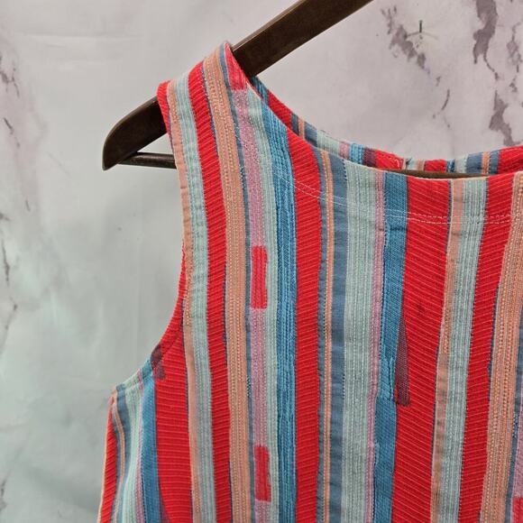 Anthropologie Tank Top Womens Small Neon Orange Striped Button Back Marisol Drew - Picture 2 of 7